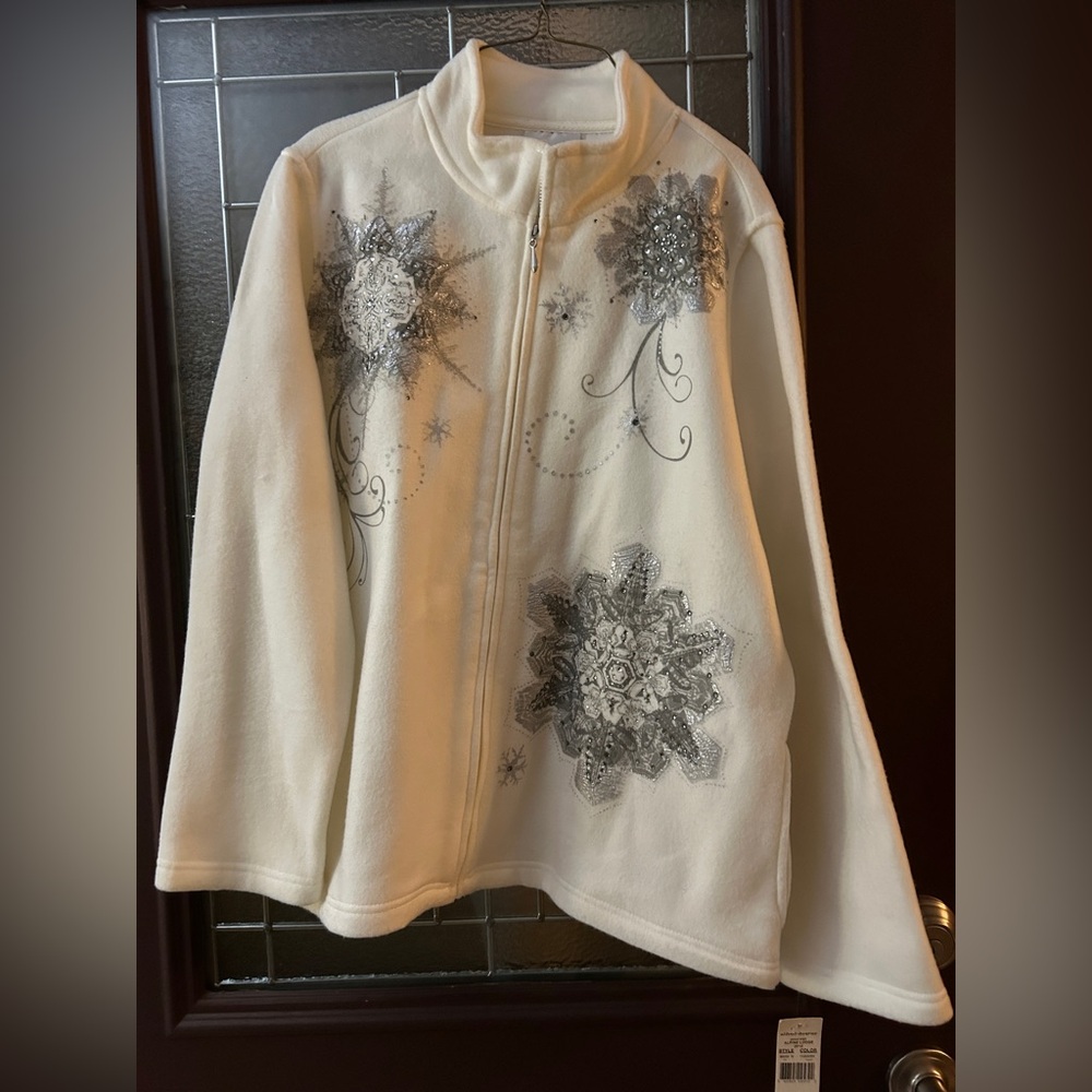Alfred Dunner White Jacket with Silver Floral Design